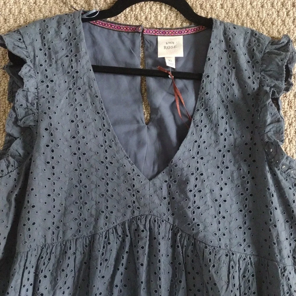 Knox Rose Women's Blue Eyelet Dress, Size XL, 100% Cotton. - Picture 5 of 16